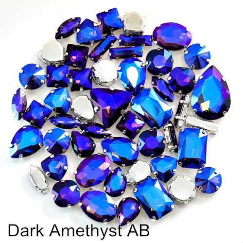 Dark Amethyst AB 50 шт. Стразы смешанной формы с кристаллами AB, Пришивные с серебряным клешом, стеклянные каплевидные камни для шитья ювелирных изделий из ткани B1142 - Цвет: Dark Amethyst AB