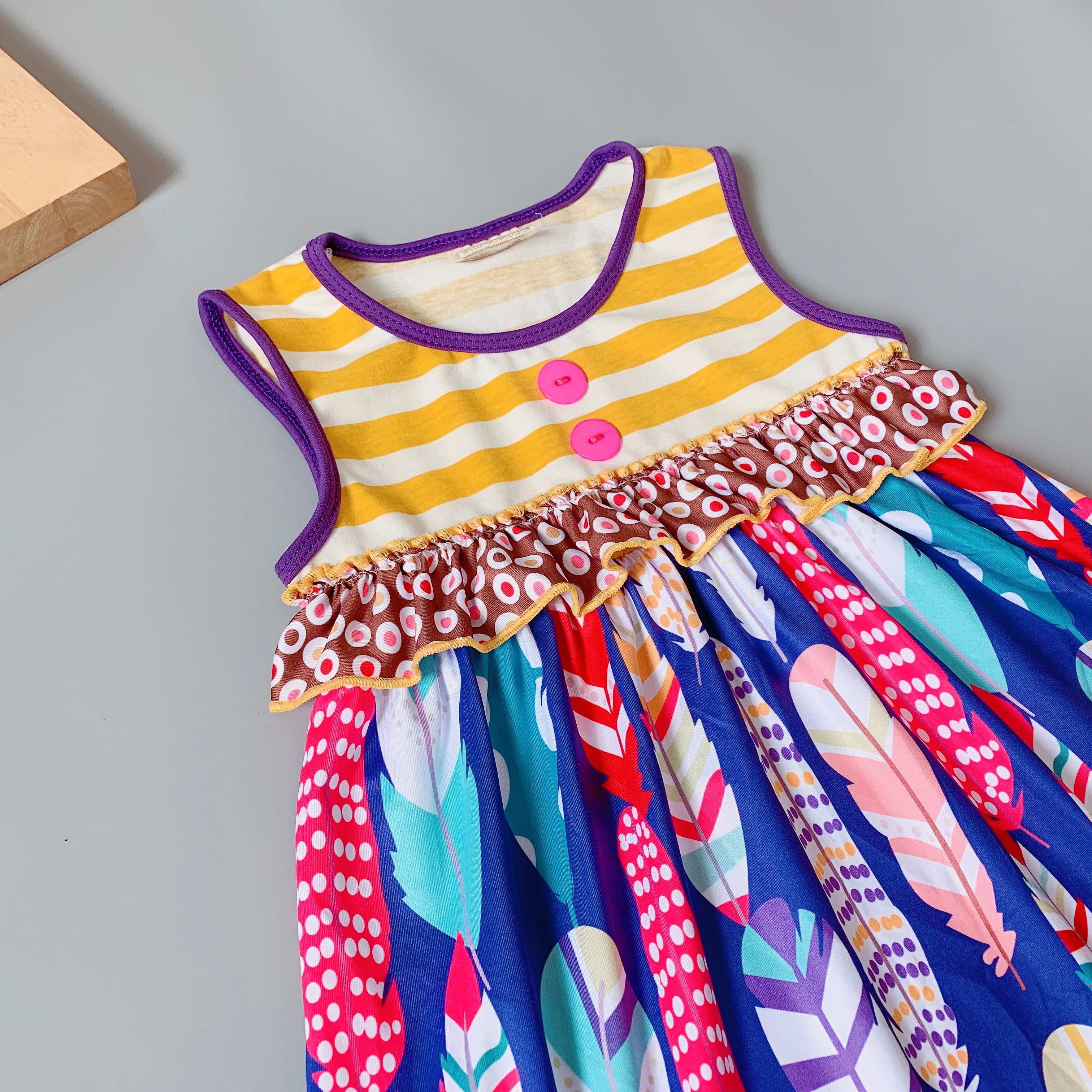 coralline flower princess dress geometry Ruffle Baby Girls Dress Flare Sleeve for present | Детская одежда и обувь