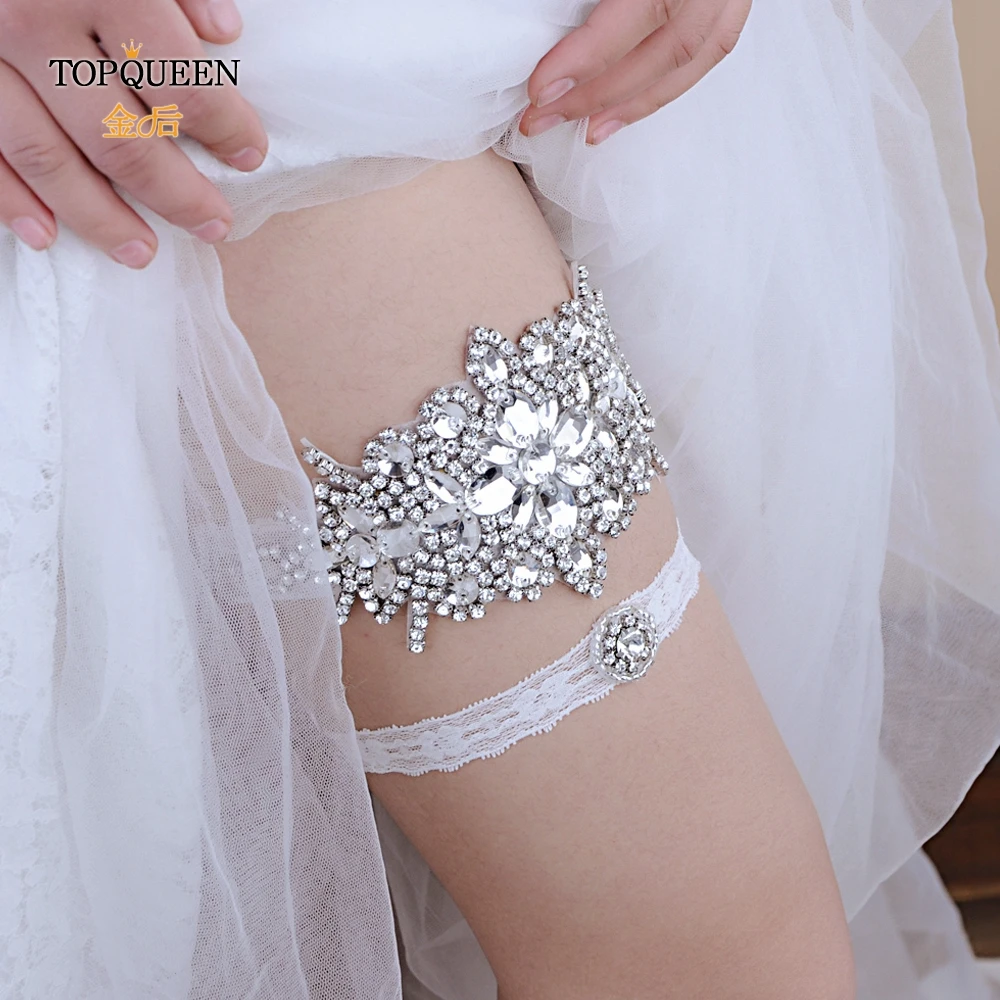 TOPQUEEN Свадебные Подвязки Стразы Вышивка цветок Бисероплетение белые сексуальные