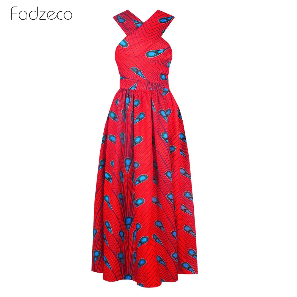 Red Fadzeco Summer African Dresses for Women New Fashion Robe Dashiki Dress Ethnic Print Backless Sexy African Dress - Цвет: Red