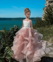 blush flower girl dresses organze girls weddingbirthday party prom pageant dresses gowns with multi tiered ruffles