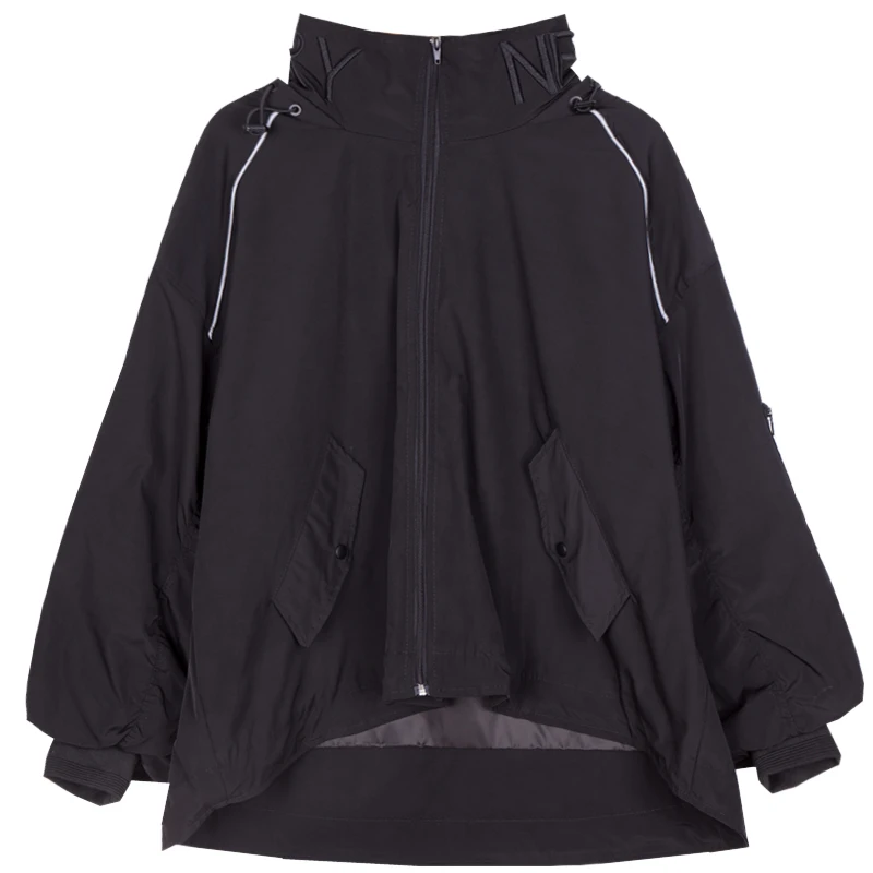 Original design letter embroidery handsome hooded double collar front short back long BF coats jackets women clothing | Женская одежда