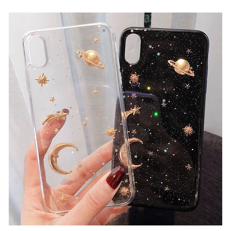 Модный сверкающий Блестящий Звездный лунный чехол для телефона для iphone 6 6s 7 8 plus прозрачная задняя крышка для iphone X XS MAX XR чистый мягкий чехол