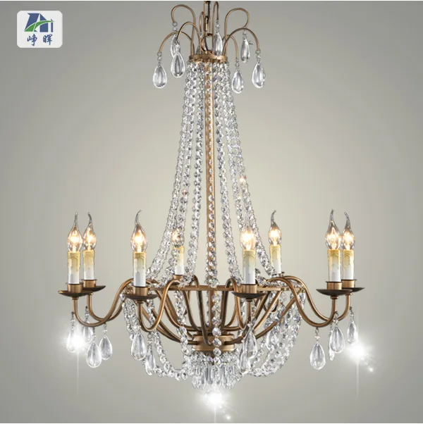 America vintage Mediterranean style rustic iron big crystal chandelier in 8 candle bulbs to decorate the hotel/living room/ | Лампы и