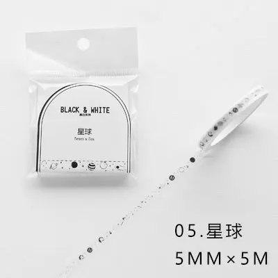Planet 5mmX5m JIANWU 1 шт. 15 мм X 5 м черно-белая серия основа васи лента украшение для ноутбука скрапбук DIY офисные изделия и канцелярские принадлежности - Цвет: Planet 5mmX5m