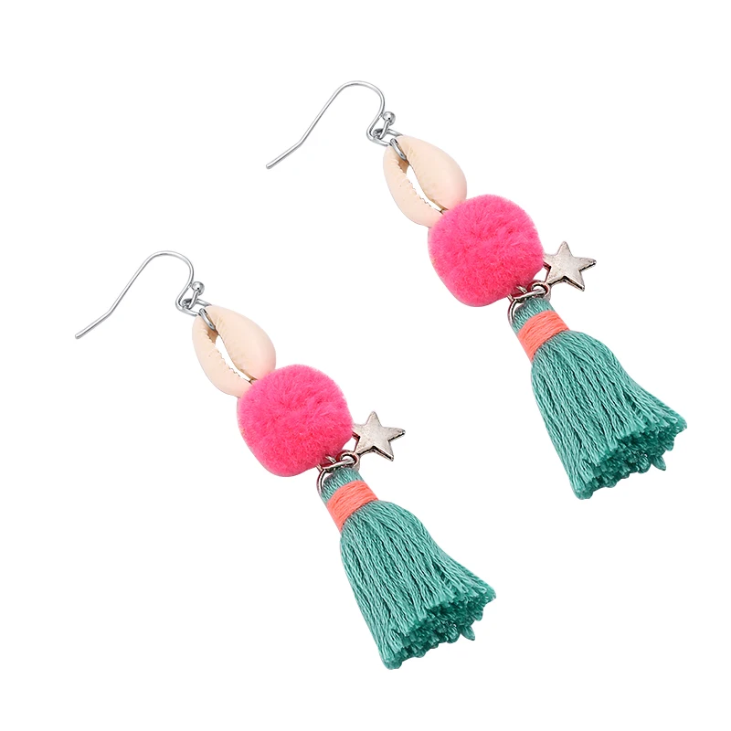 Розовый шар серьги темперамент brincos для женщин ручной работы кисточкой падение pom