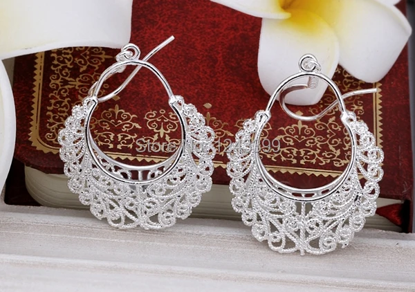 Free shipping!!!Brass Drop Earring 2014 new fashion girl real silver plated nickel lead & cadmium free 52x28mm 10Pairs/Lot | Украшения и