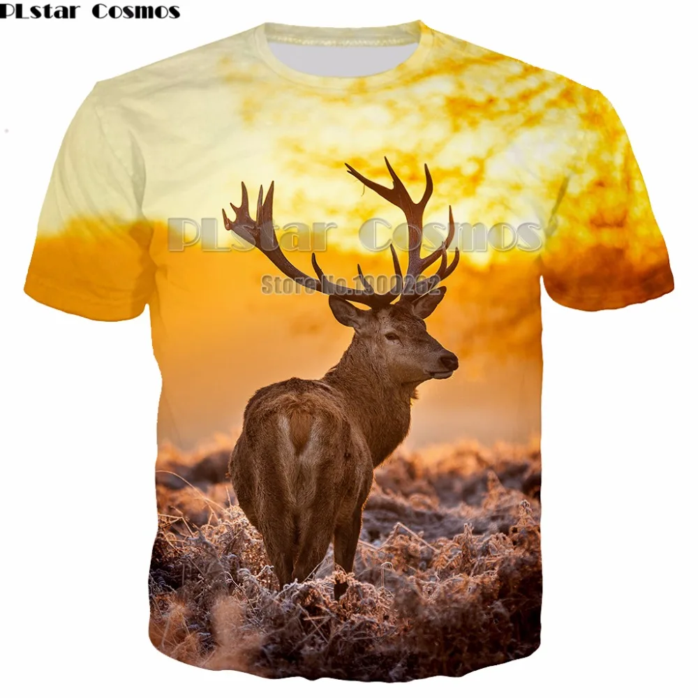 Милые натуральные мужские и женские футболки PLstar Cosmos с животным оленем забавные