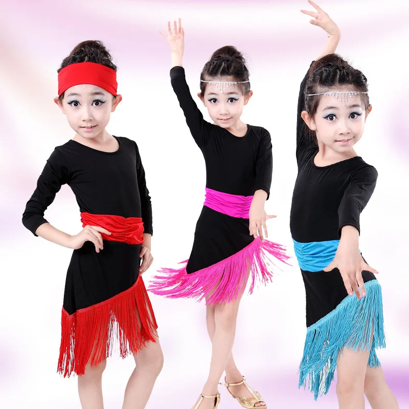 

Children Latin Dancing Dress Girl Ballroom Stage Clothing Girls Sequin Fringe Tassel Child Ballet Dancing Dress Samba Costume 16