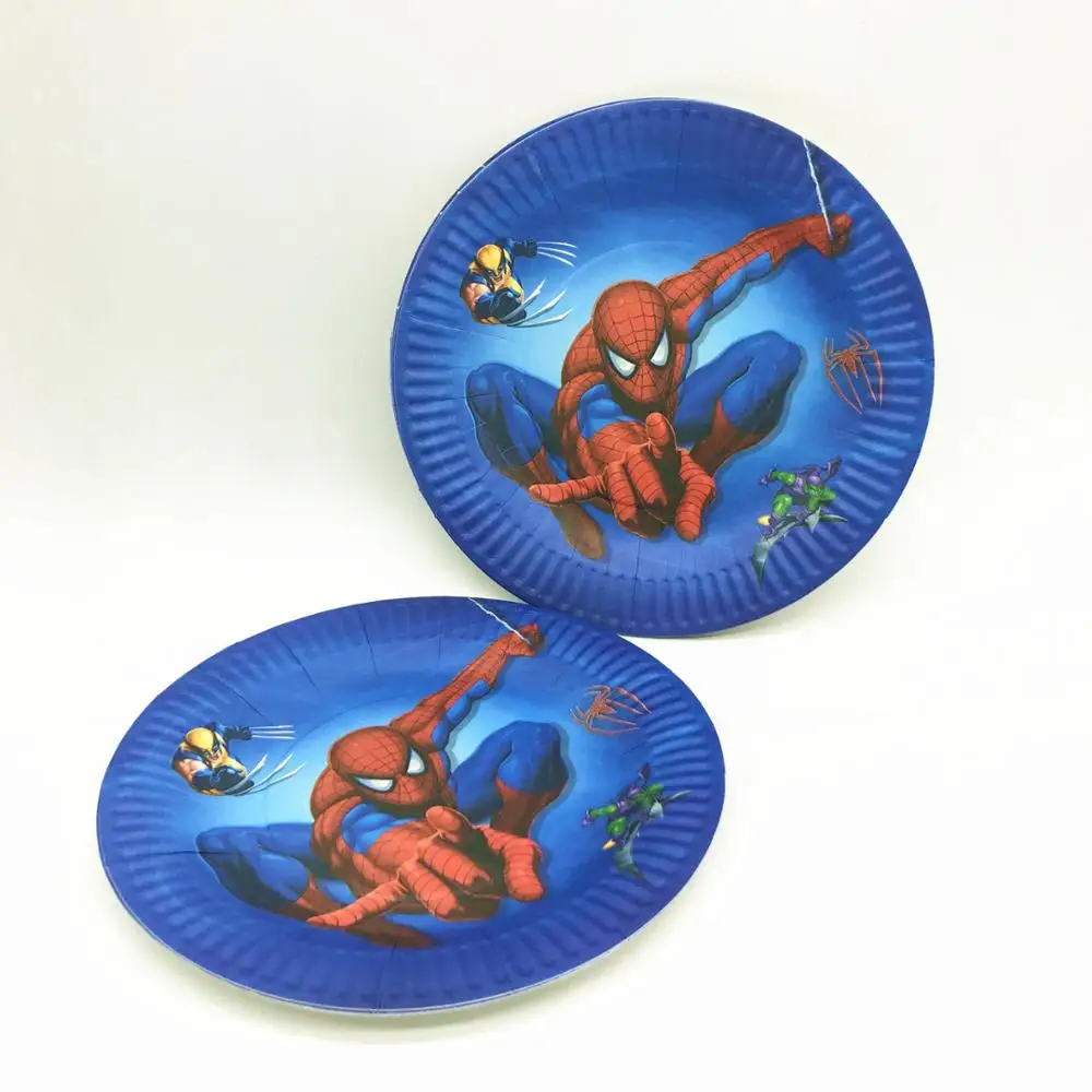 30Pcs/Lot Spiderman Cartoon Theme Disposable Paper Cups Plates Flags Kids Boy Favor Birthday Party Tableware Sets supplies | Дом и сад
