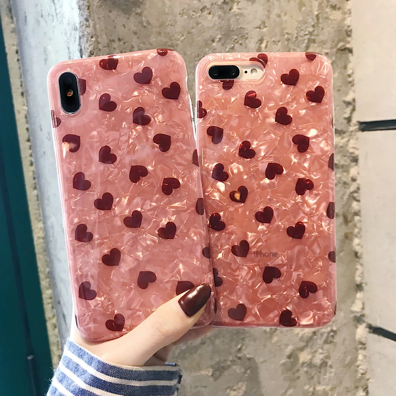 GlamPhoneCase Pink Fritillaria Small Love Heart Phone Case For iPhone XS Max XR 8 8plus 7 7plus 6/6S Plus Soft TPU Back Cover |