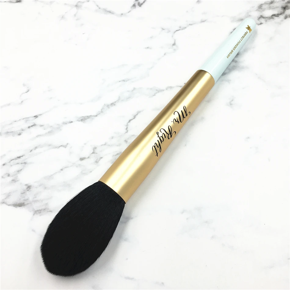 

High End Rose Gold Long Wood Handle Soft Fluffy Hair Blue Mr Right Perfect Face Powder Make up Brush Blush Brush