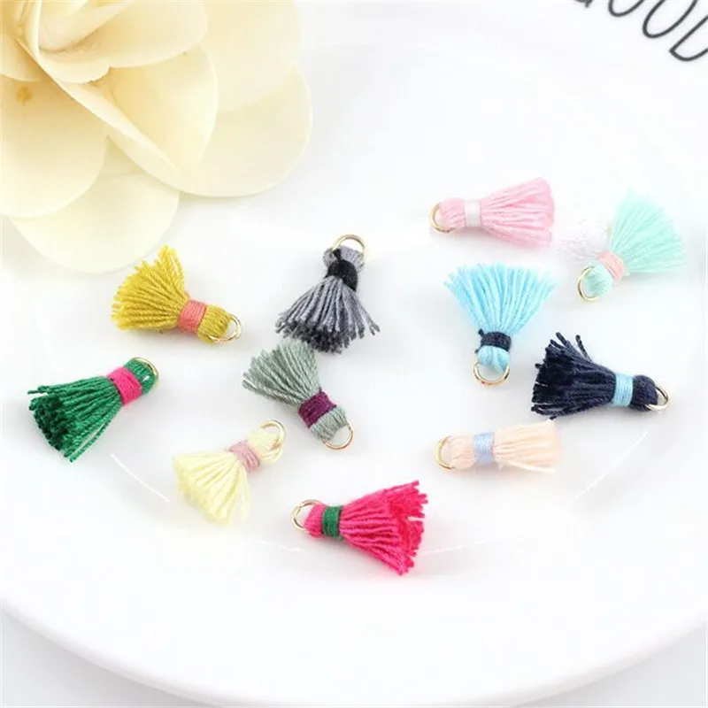 20 шт./лот Подвески 1 5 см мини хлопковые кисточки с золотым кольцом DIY Изготовление