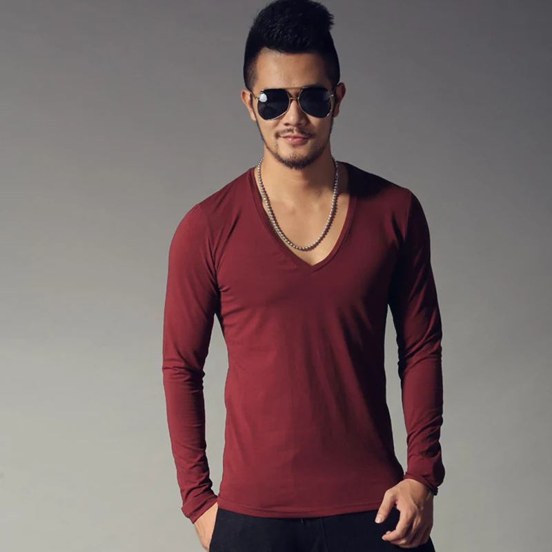 Мужская Новая Осенняя футболка с длинным рукавом эластичная лайкра хлопок