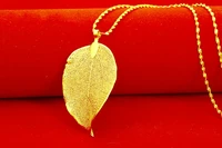 unique real leaf veins pendant necklace yellow gold filled men womens neck chain hollow plant pendant gift
