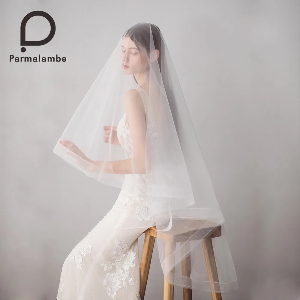 

Parmalambe эластичная сетка Свадебная Фата с расческой два-Слои фатиновая свадебная вуаль свадебные аксессуары вело Де Новия