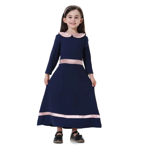 NAVY BLUE Мусульманское детское платье-макси для девочек, детские длинные платья халаты, кимоно, милое, хуба Рамадан, Ближний Восток, Арабский исламский, одежда - Цвет: NAVY BLUE