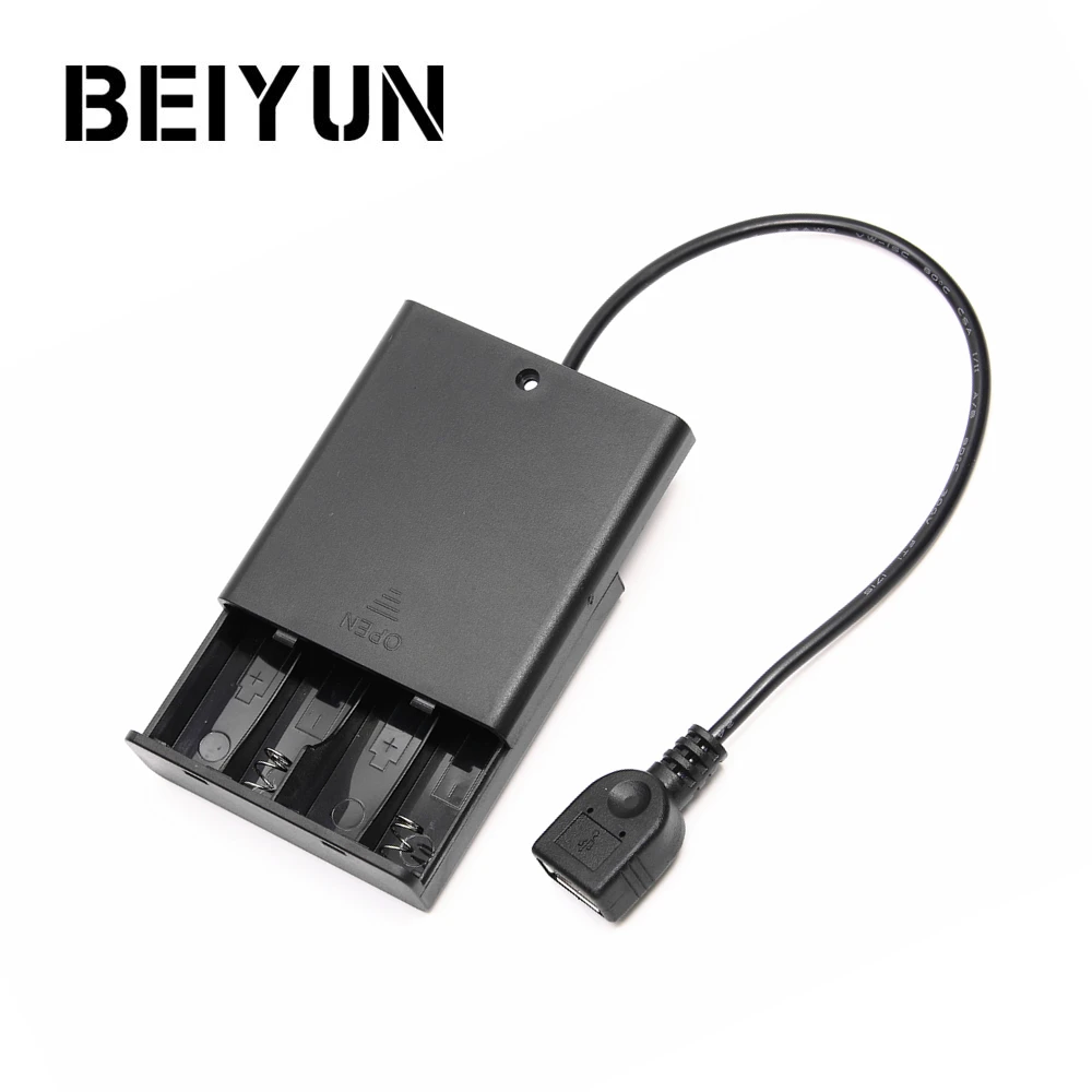 4 шт. AA батарейный отсек крышка с выключателем и USB мама для 5 В светодиодный шнур
