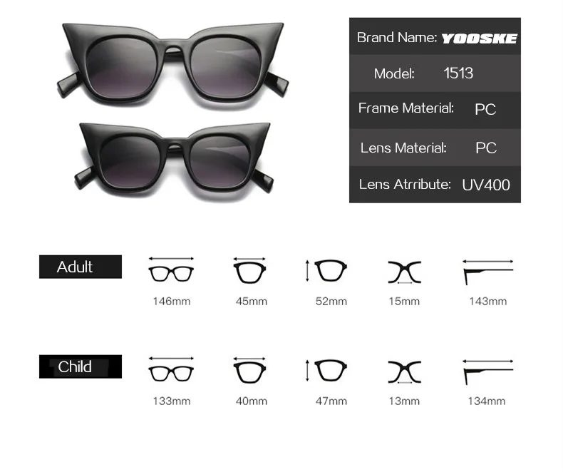 YOOSKE, кошачий глаз, солнцезащитные очки для женщин и детей, Cateye, солнцезащитные очки для девушек, фирменный дизайн, винтажные очки для родителей и детей