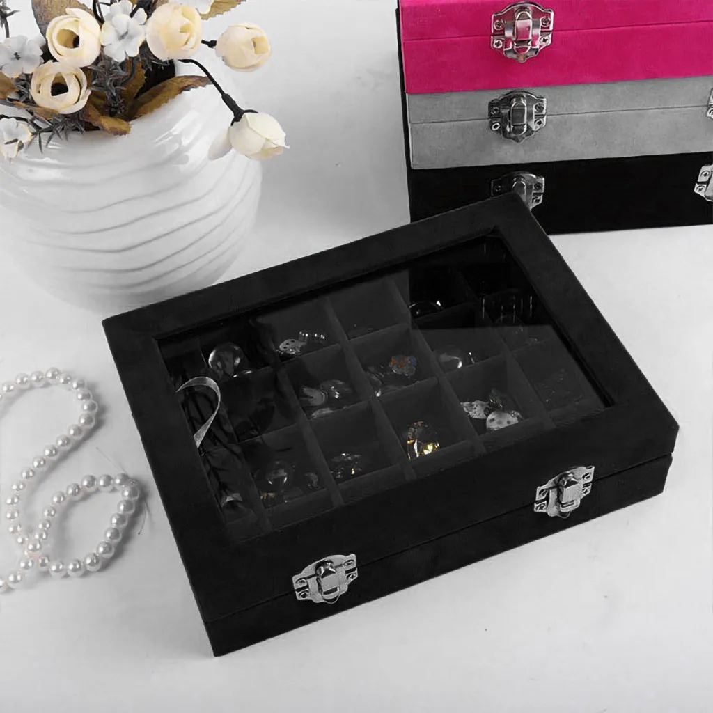 Ювелирные изделия кольцо бархат стекло Дисплей Организатор Коробка лоток