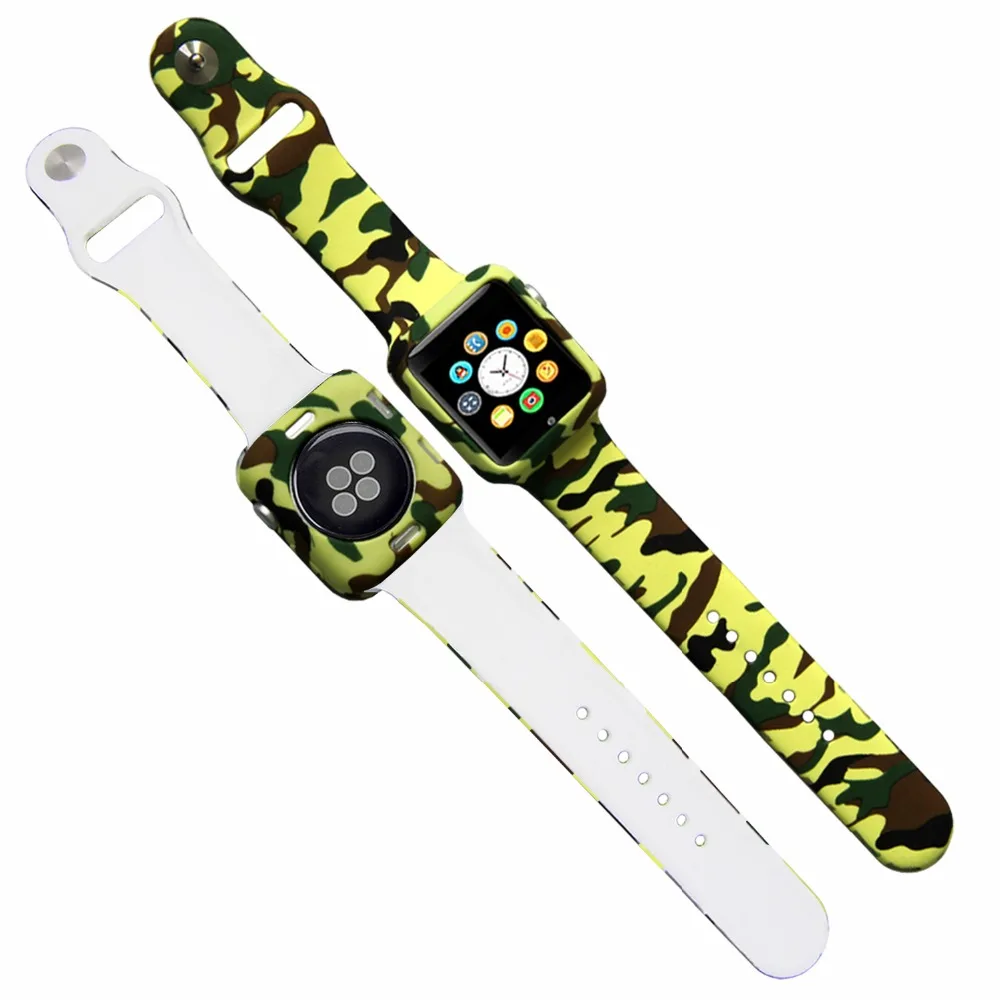 Хохлатый спортивный ремешок для Apple Watch 42 мм 38 мм силиконовый iwatch series 3 2 1 Камуфляжный узор браслет ремень Чехол