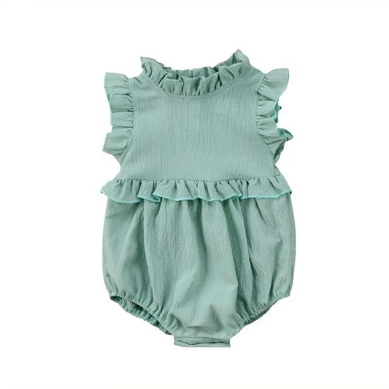 

Baby Girls Solid Bodysuit Newborn Kids Clothes Summer Infant Ruffle Sleeveless Jumpsuit Toddler Girls Bodysuit Outfit 0-24M