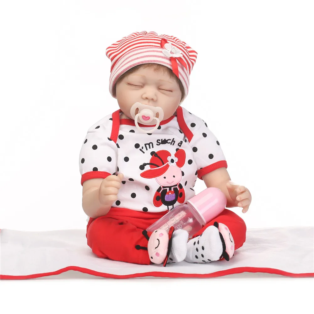 

Newborn Doll 22 Inch Reborn Baby Girl Doll Closed Eyes Lifelike toddlers toy with blanket bb reborn play house presents
