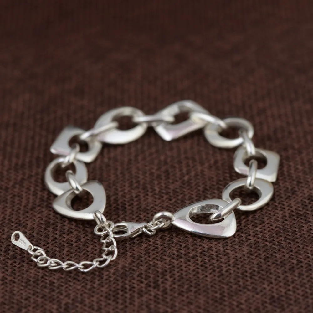 Браслет цепочка из 100% серебра S925 для женщин шириной 17,5 см +5 см геометрической формы 13 мм шириной, тайские большие браслеты ювелирные изделия.