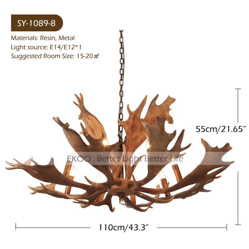 8 lights EKOO E12/E14 смола олень Light легкая американская деревенская Люстра для магазина одежды Ресторан гостиная домашний свет - Цвет абажура: 8 lights