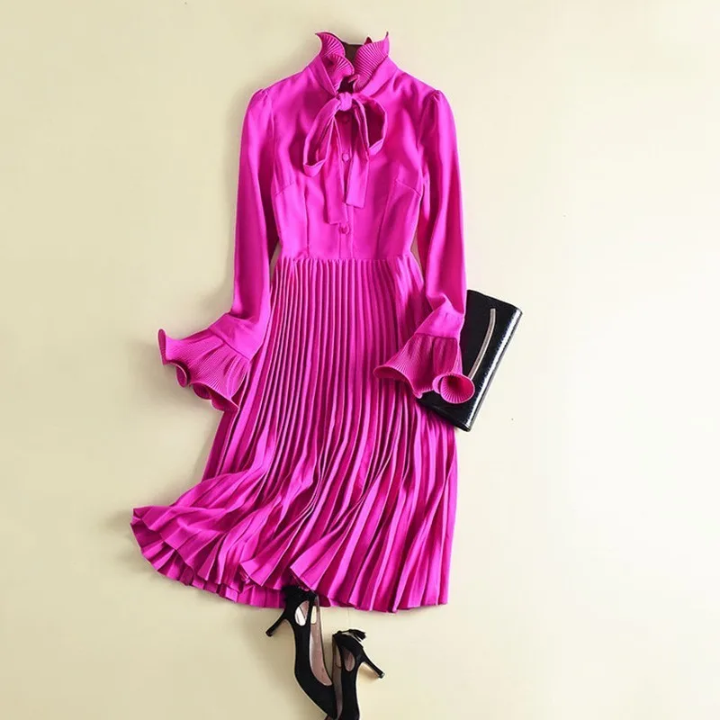 Женское плиссированное платье TWOTWINSTYLE однотонное винтажное миди с воротником