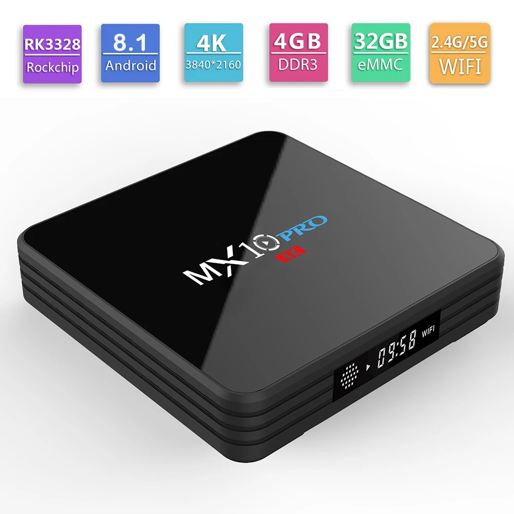 ТВ приставка MX10 PRO Android 8 1 4 ГБ/32 ГБ RK3328 4K USB3.0 Bluetooth DLNA Miracast Airplay Wi Fi HD медиаплеер