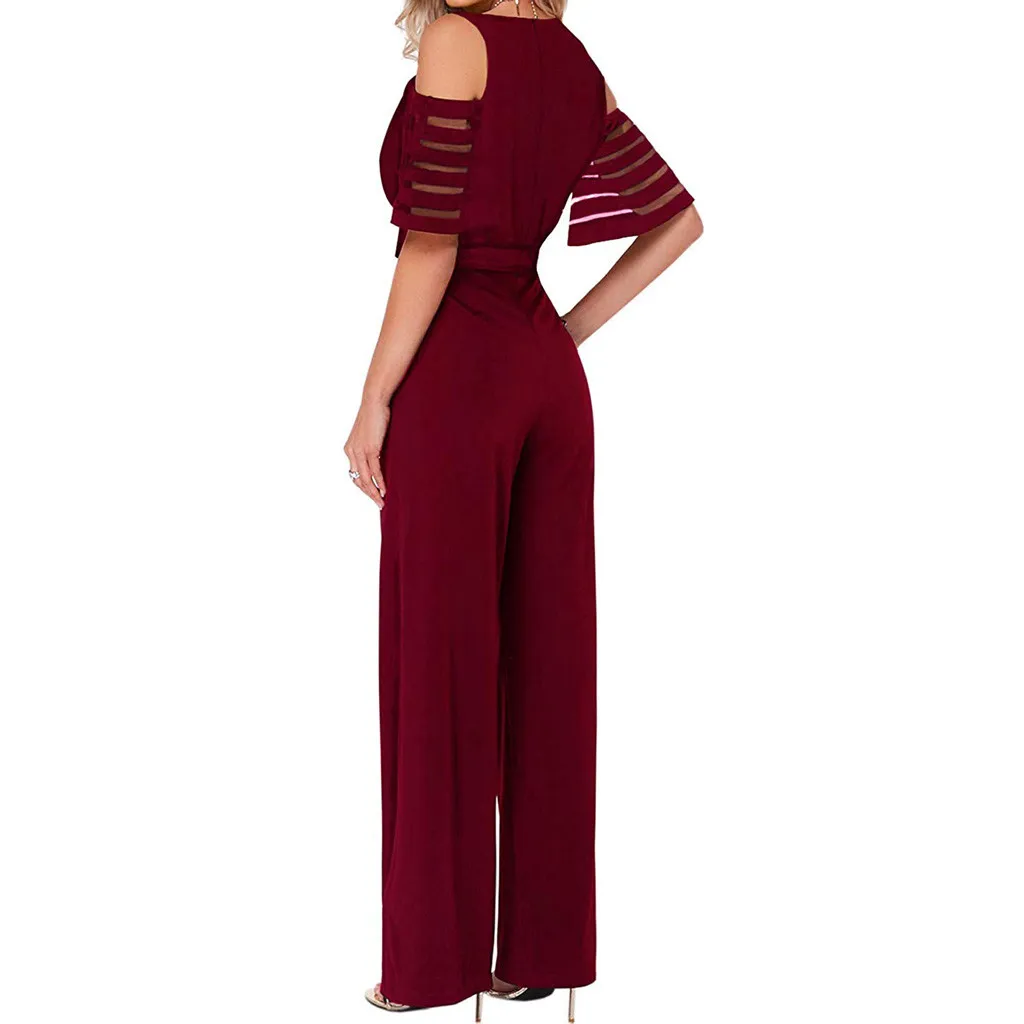 Элегантный комбинезон для женщин офисный с высокой талией и открытыми плечами