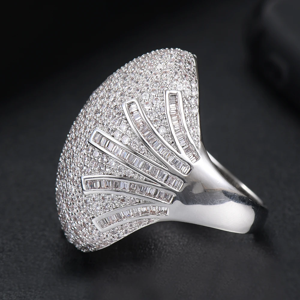 SISCATHY Luxury Flower Shell Geometric Cubic Zirconia Rings Engagement Dubai Naija Bridal Finger Rings Jewelry Addiction
