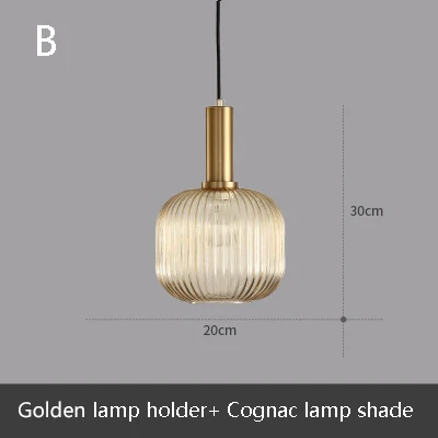 B Cognac glass Nordic Творческий Ретро плиссированные эффект стекло E27 светодиодный подвесной светильник для кухни гостиная спальня ванная комната исследование Ресторан отеля - Цвет корпуса: B Cognac glass