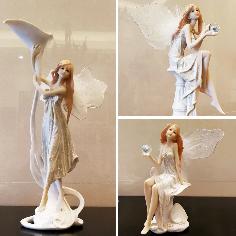 European Resin Flower Fairy Beauty Angel Decoration Crafts Creative Figurines Home Cafe Desktop Cute Girl Ornament Accessories