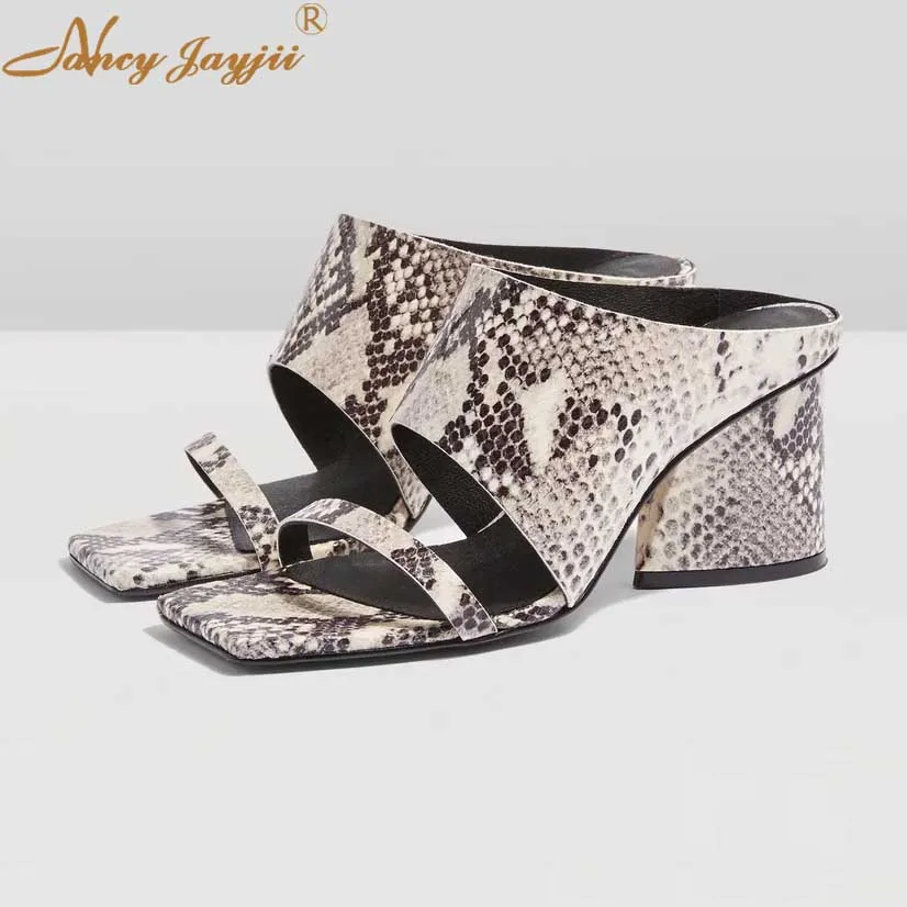 

Snake Skin Wide Vamp High Chunky Heel Slides Slippers 2021 Women’S Pu Home Outside Leisure Slipper Female Girl Sexy Beach Shoes