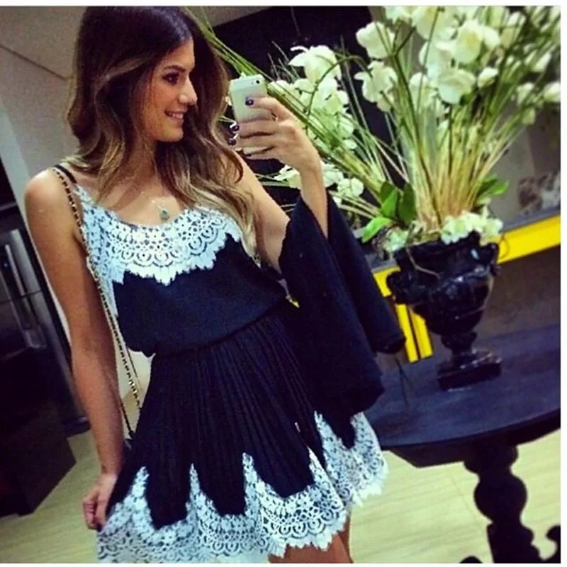 Feitong Women Sexy Casual Clothing Stitching Patchwork Harness White Lace Bandage Dress Base Cute Vestidos Free Shipping|dress wear|dress mermaiddresse |