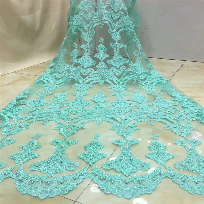 Madison Green Tulle Lace Fabric Women Materials 2019Beads Nigerian For Wedding | Дом и сад