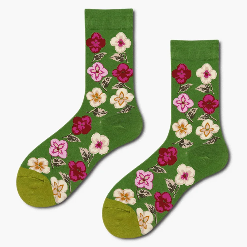 2018 spring and autumn new big flower series Europe the United States tide brand socks four seasons cotton couple | Женская одежда