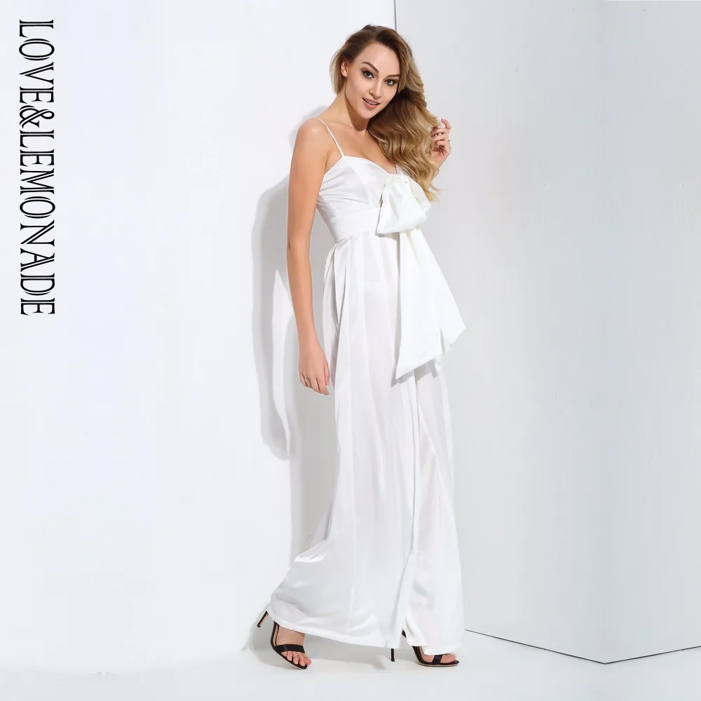 Свободный Белый комбинезон LOVE & LEMONADE с бантом на бретельках LM81048|strap jumpsuit|sexy white