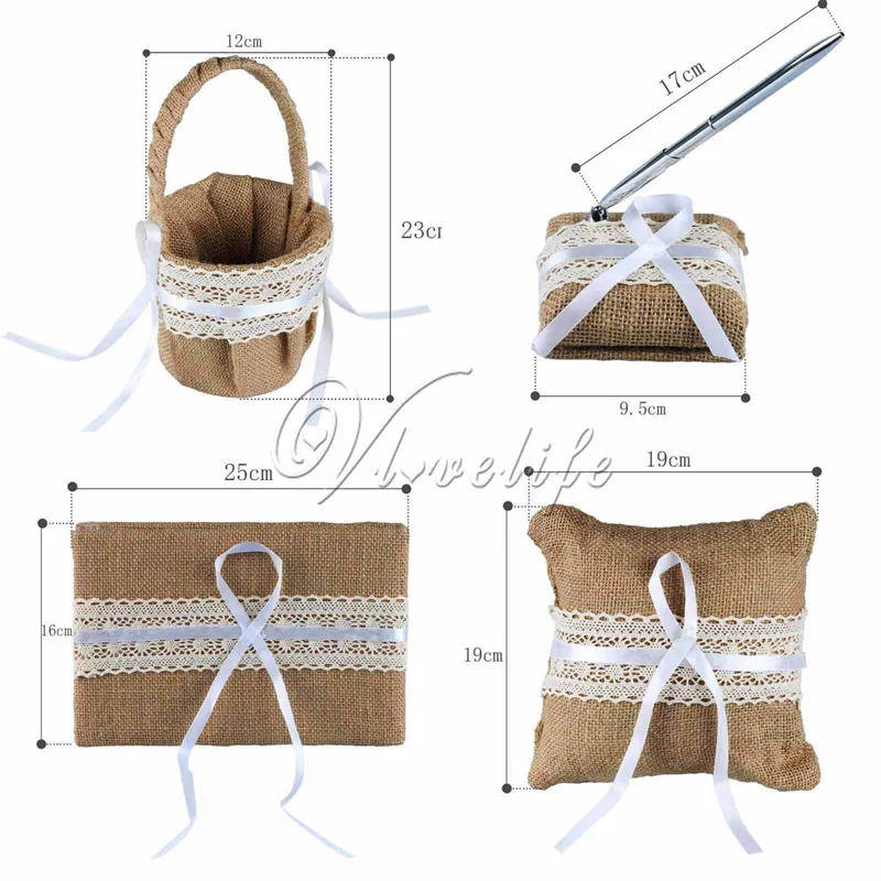 4 шт./компл. Burlap винтажная джутовая льняная кружевная Свадебная церемония