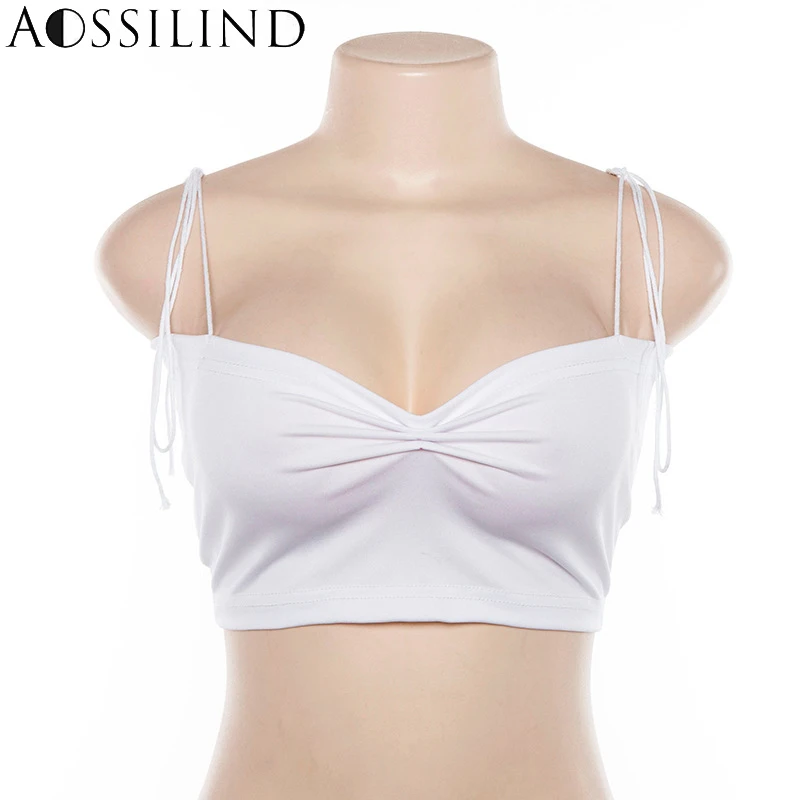 AOSSILIND Спагетти ремень кружево Белый Короткий Топ для женщин без рукавов Летнее