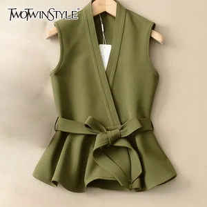 Жилет GALCAUR женский с V-образным вырезом, без рукавов, с завышенной талией, с бантом и драпировкой, весна-лето 2020