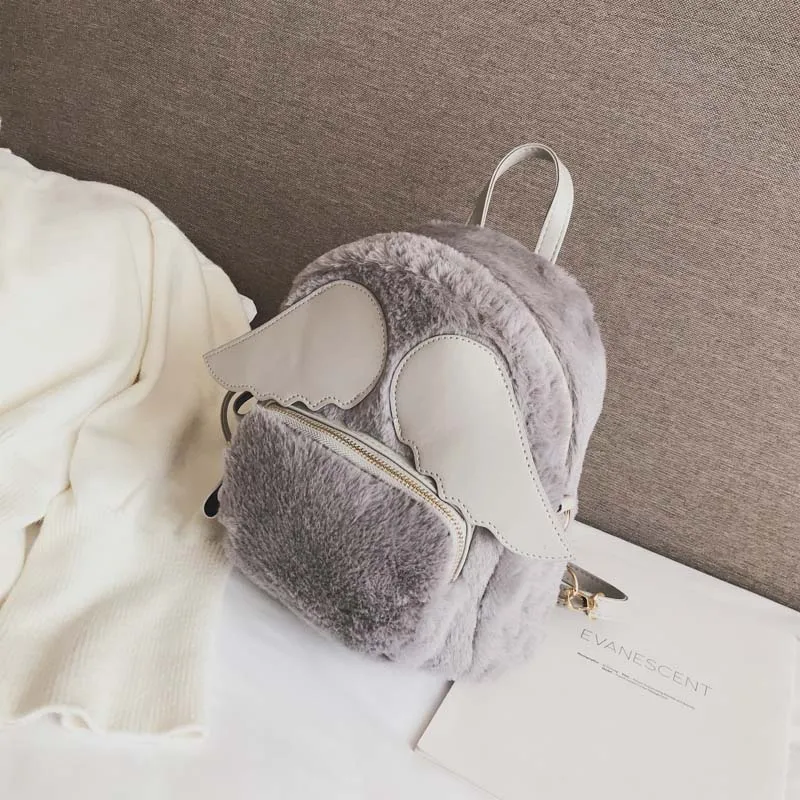 Мода Леопардовый небольшие рюкзаки для Для женщин Мини Рюкзак Kids Fashion Back Pack Путешествия цепи плюшевые сумки зима сумка sac - Цвет: Gray