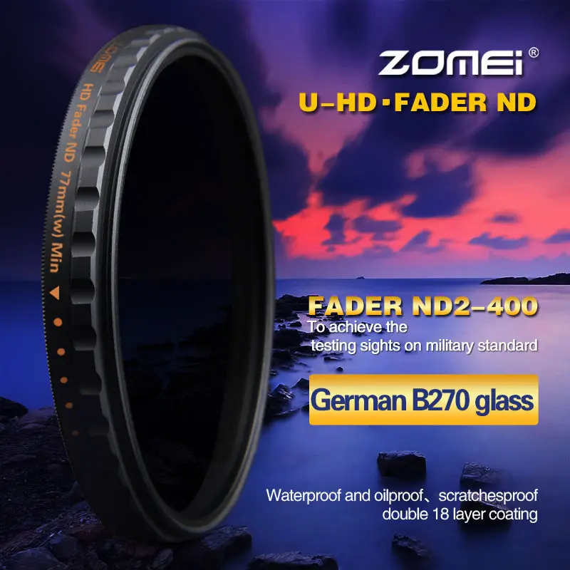 Фильтр Zomei 52/58/67/72/77/82 мм PRO Slim HD ND2 400 Fader ND для объектива Canon NIkon Sony Pentax|filter for canon|lens