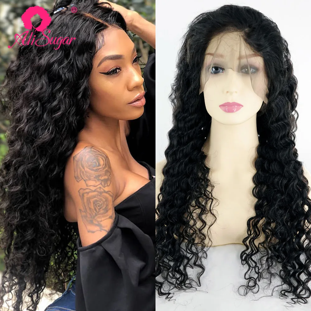 Ali sugar Hair 13*4 человеческие волосы на кружеве парики глубокая волна натуральный