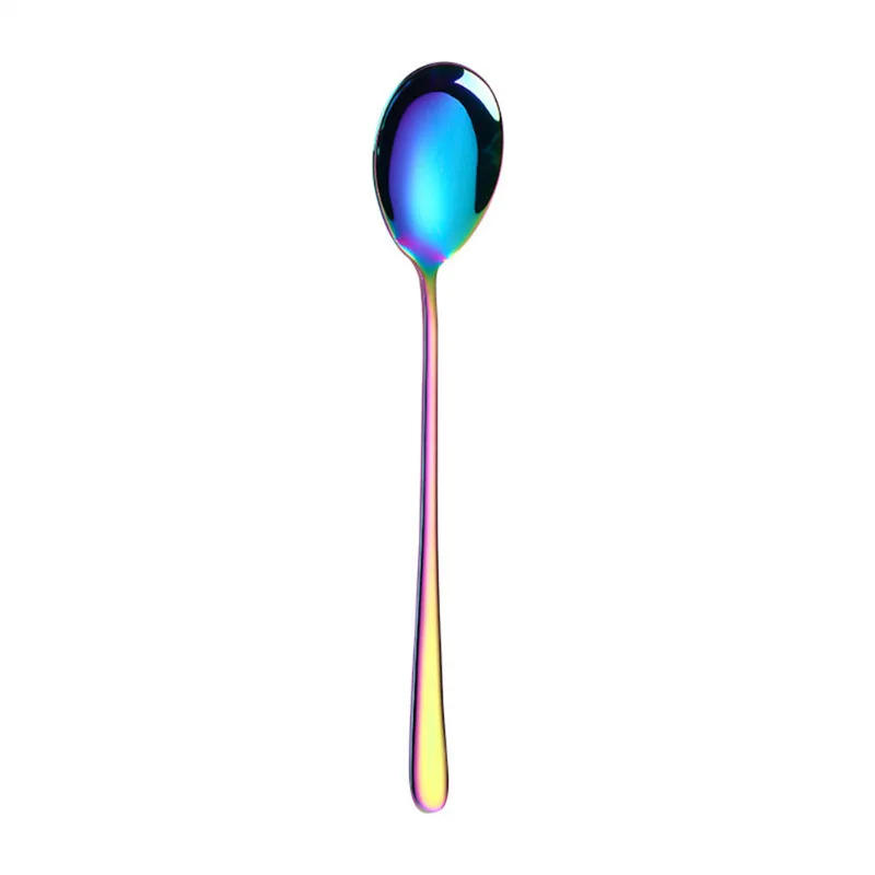Spoon-Multicolor 5 цветов нержавеющая сталь ложки вилки с длинной ручкой мороженое Кофе Чай ложки лапша спагетти-вилка домашняя кухня посуда - Цвет: Spoon-Multicolor