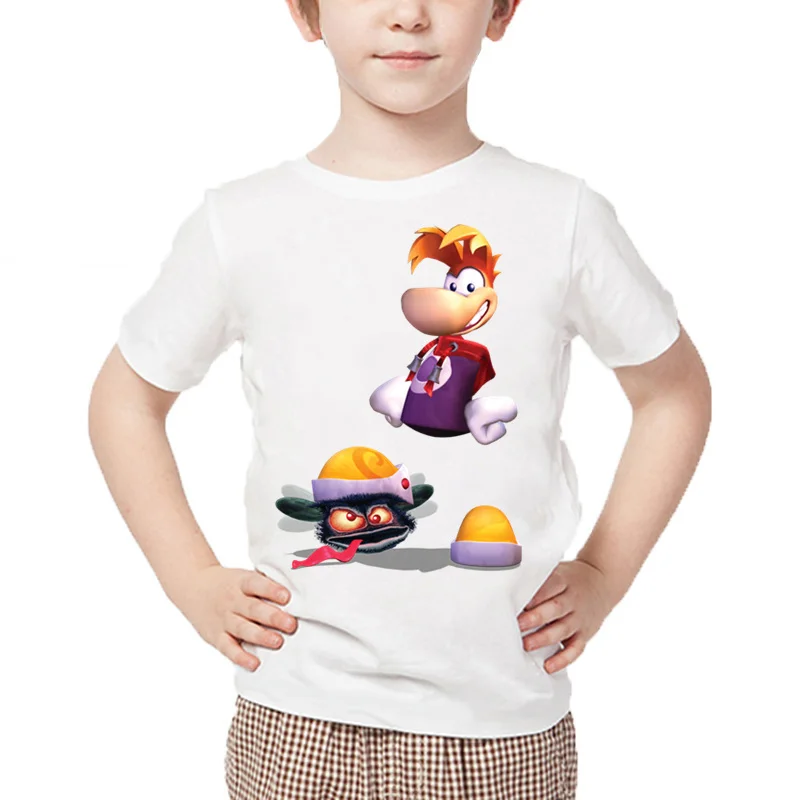 Футболка с принтом из мультфильма «Rayman Legends adventures» для мальчиков летние белые топы для маленьких девочек, детская повседневная забавная футболка HKP5204 - Цвет: white-G