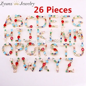 26 Pieces Gold ZYZ330-3563 подвеска в виде буквы алфавита, CZ Золото большой Алфавит подвеска, микро проложить и драгоценных камней камень кулон талисман для Цепочки и ожерелья - Окраска металла: 26 Pieces Gold