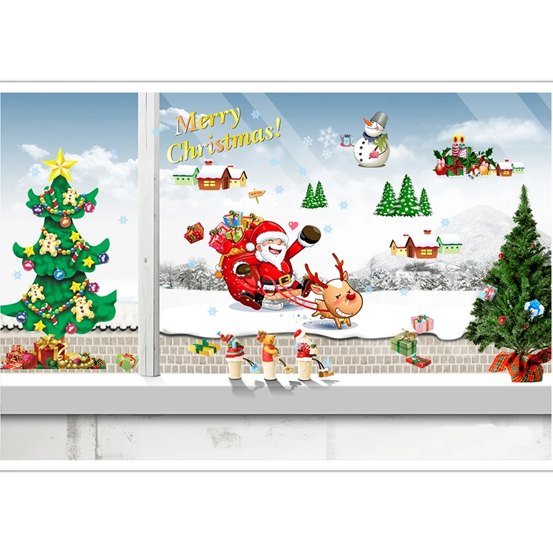 Новый Санта Клаус Рождественская елка Vinly большая настенная наклейка для детских